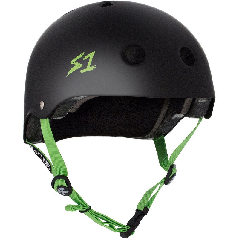 S1 Lifer Helmet – Black Matte w/ Bright Green Straps